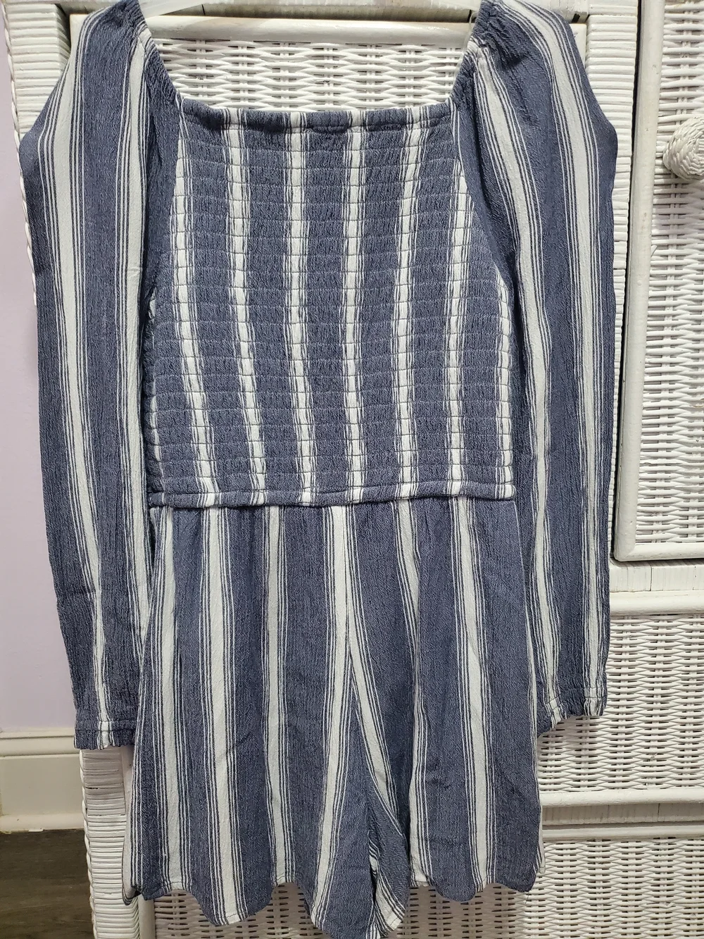 Justice Navy and White Striped Smocked Romper